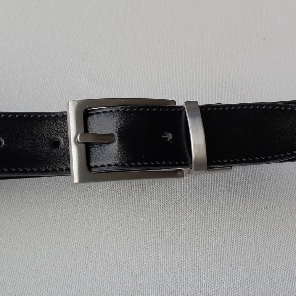 NORDSTROM Youth Reversible Black Brown Belt Silvertone Buckle Size 28